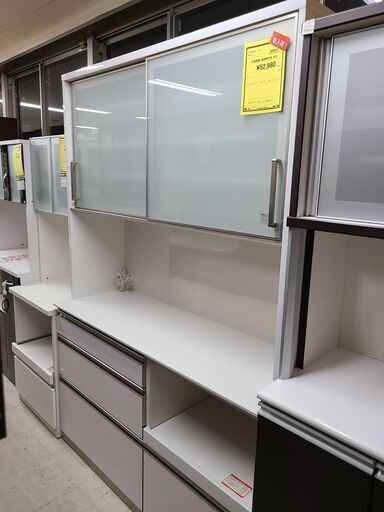 J7003　綾野製作所　食器棚　キッチンボード　ホワイト　クリーニング済　【リユースのサカイ柏店】