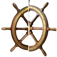 ハンドル  操舵輪　船の舵 アンティーク 大型 木製 95㎝ インテリア 置物に　直接引取大歓迎‼　地域限定有料配送サービスあり‼