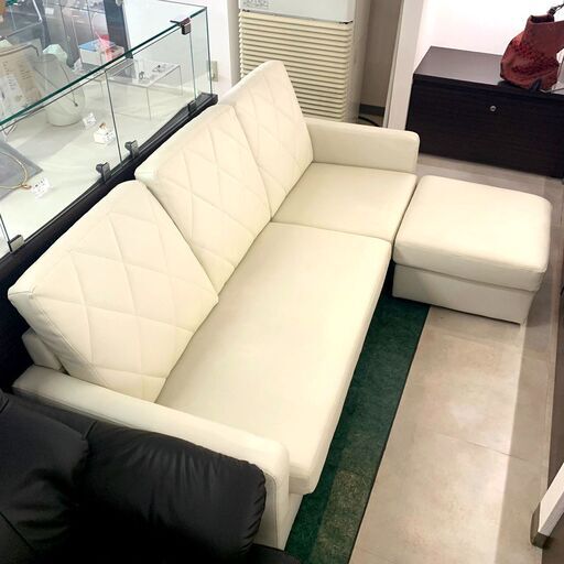ソファー 3人掛け オットマン付き ホワイト系 家具 横174cm×奥70cm×高さ73cm 札幌 東区 店頭引取り歓迎