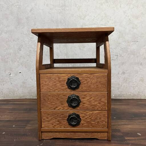 WY11/74 屋久杉認定 電話台 引出し3段 三ツ引 和家具 飾り棚 花台 茶棚 茶道具 希少 世界遺産 和室 袖机 銘木 置き台 ★直接引取歓迎〇