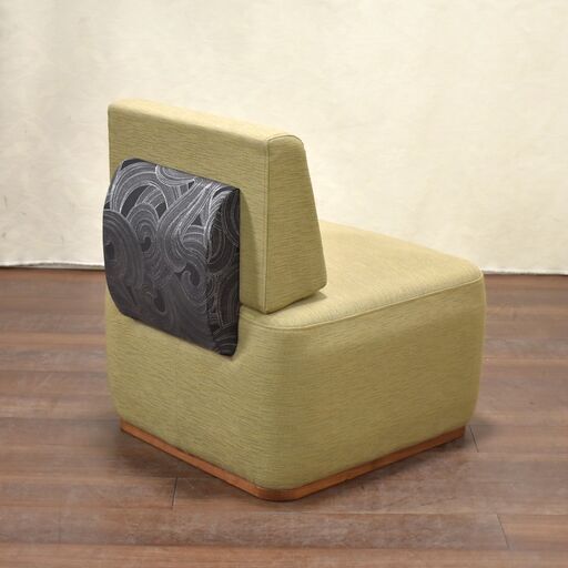 ≪yt1404ジ≫ アウトレット家具 和風ロビーチェア 帯風デザイン サンプル品 ① セージグリーン/ブラック ラウンジチェア/1Pソファ/和室/和モダン/お太鼓/着物風 60415-07