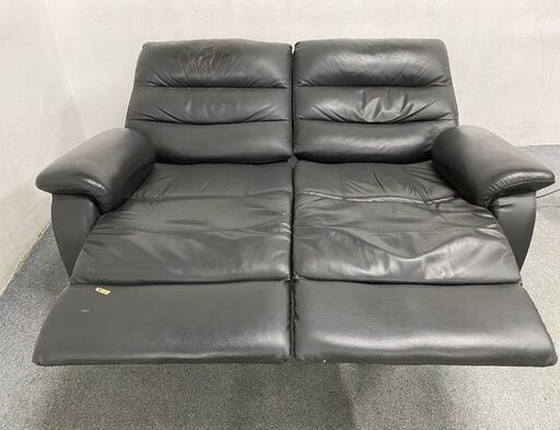 ニトリ/NITORI Nビリーバ2 革 ブラック 2人掛け 電動リクライニングソファ 中古家具 店頭引取歓迎 R8434 - 2人掛けソファ