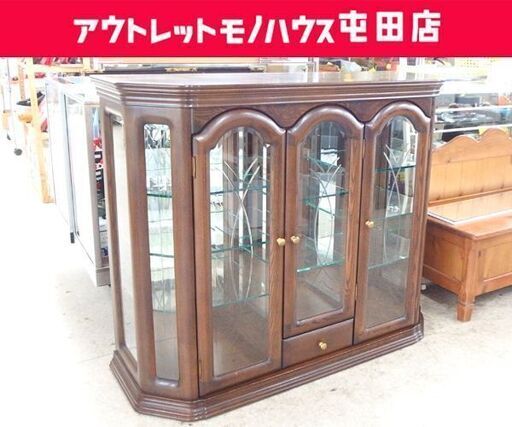 飾り棚 ミドルコレクションボード 木製サイドボード 幅124cm キャビネット リビングボード 上ヶ嶋木工 ☆ 札幌市 北区 屯田