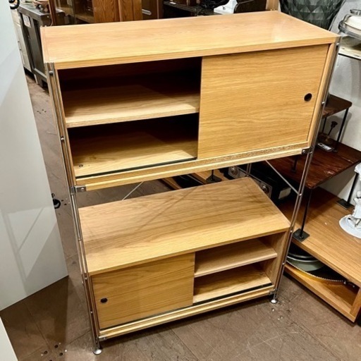 【武蔵小山店】  無印 MUJI ステンレス ユニットシェルフ カップボード 棚 キッチン収納  引き戸 オーク材 無印良品 飾り棚  運搬無料エリア有 / 品川区 リサイクルショップ ランバールーム 武蔵小山店 ◀︎ 武蔵小山パルム 戸越銀座 隣