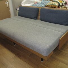 R438 モーブル 大川家具 3人掛けソファベッド PACE ペース布張りカバーリング ウォッシャブル（特許製品採用）ごろ寝ソファ幅180cm 美品