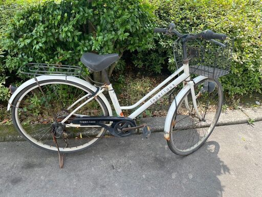 自転車　No.1226　ホワイト　27インチ　6段切替　鍵付き　シティサイクル　ママチャリ【リサイクルショップどりーむ天保山店】