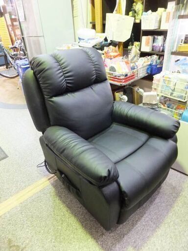 ◆電動リクライニングソファ◆メーカー不明　合皮　ブラック　動作OK　シングル　パーソナル　USED