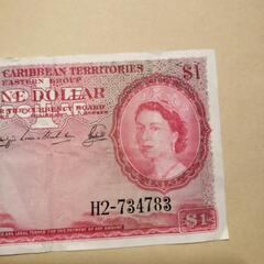 英国カリブ海地域 1ドル旧紙幣1954年クイーンエリザベス
