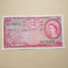 英国カリブ海地域 1ドル旧紙幣1954年クイーンエリザベス 英国カリブ海地域 1ドル旧紙幣1954年クイーンエリザベス