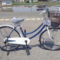 PEERES 24インチ　シングル　軽快車　ママチャリ　青/白【220】