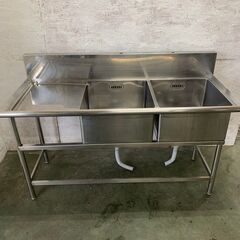 ステンレス 2槽シンク シンク付き 作業台 厨房用品 業務用 バックガードあり  W1500×D650×H990mm Y0016 ステンレス 2槽シンク シンク付き 作業台 厨房用品 業務用 バック