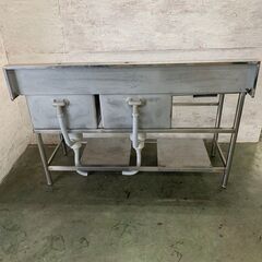 ステンレス 2槽シンク シンク付き 作業台 厨房用品 業務用 バックガードあり  W1500×D650×H990mm Y0016