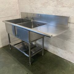 ステンレス ２槽シンク シンク付き 作業台 バックガードあり 厨房用品 業務用 W1500×D650×H1040mm N0162