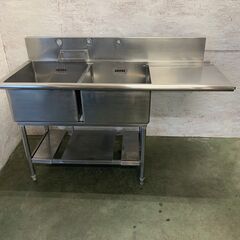 ステンレス ２槽シンク シンク付き 作業台 バックガードあり 厨房用品 業務用 W1500×D650×H1040mm N0162