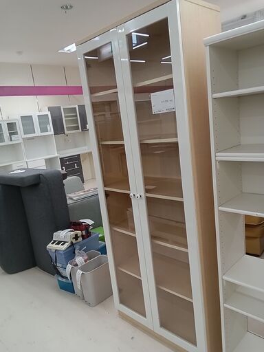 ★ジモティ割あり★  キャビネット ホワイト×ライトブラウン W79.5×D39.5×H200 クリーニング済み TC3374