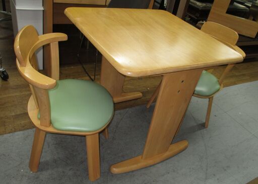 R672 天然木 ダイニング3点セット、回転式椅子、幅75cm Used・美品
