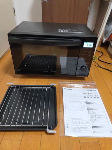 【ほぼ新品】【5年保証】アイリスオーヤマ オーブンレンジ 18L フラットテーブル ヘルツフリー　レンジ~600W オーブン~200℃ 自動メニュー11種 トースト アッシュ AMO-F1811-B
