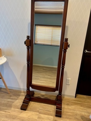 アンティーク 木製全身鏡 スタンドミラー 脚付き 大型鏡 ビンテージ