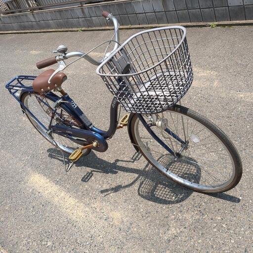26インチ ブルー 自転車 ワイドカゴ ママチャリ