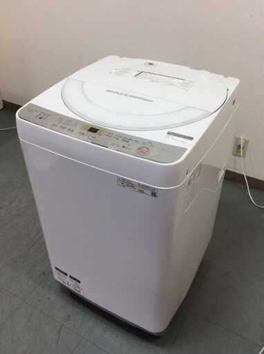 (7/5受渡済)JT8952【SHARP/シャープ 6.0㎏洗濯機】美品 2019年製 ES-GE6C 家電 洗濯 簡易乾燥付