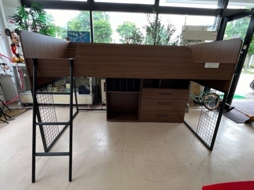 美原店　システムベッド　マットレス付き　収納棚　本棚付き　ロフトベッド ミドルタイプ