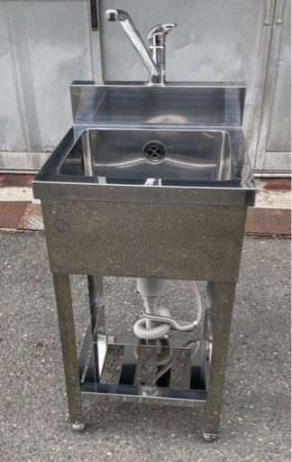業務用 美品 混合水栓 蛇口付き 1槽シンク 幅450×奥450×高さ800+100(mm) BG付き バックガード付き 一層シンク 一層 1層 一槽 厨房 大阪発