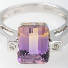 K18WG アメトリン・ダイヤモンド リング 品番a23-12