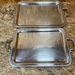  (s6460) YUKIWA ステンレス オードブル皿 角皿 プレート大皿 20インチ 22インチ 2個セット中古品