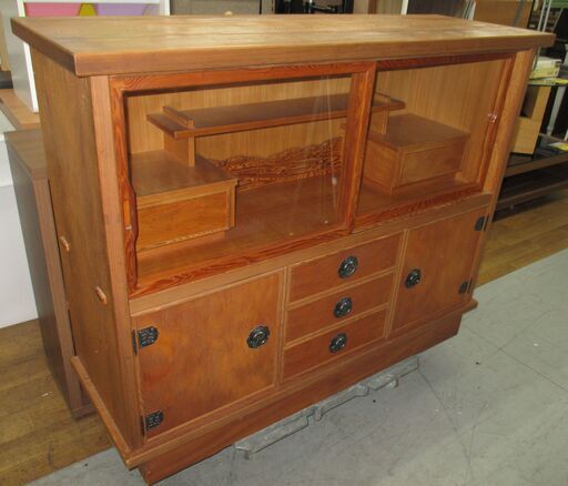 R677 伝統工芸 和家具 鹿児島県 屋久杉 太杉 茶棚 サイドボード 飾り棚 リビングボード 摺り漆 うるし塗り 希少 レア Used・キレイ