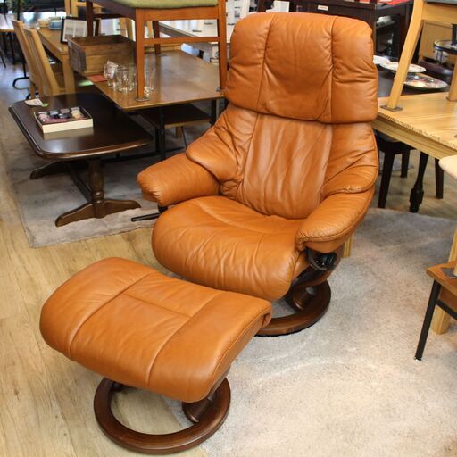 726)【美品】EKORNES レノ S 本革 レザー ストレスレスチェア/オットマン リクライニング 椅子 オットマン 北欧 エコーネス 参考43万