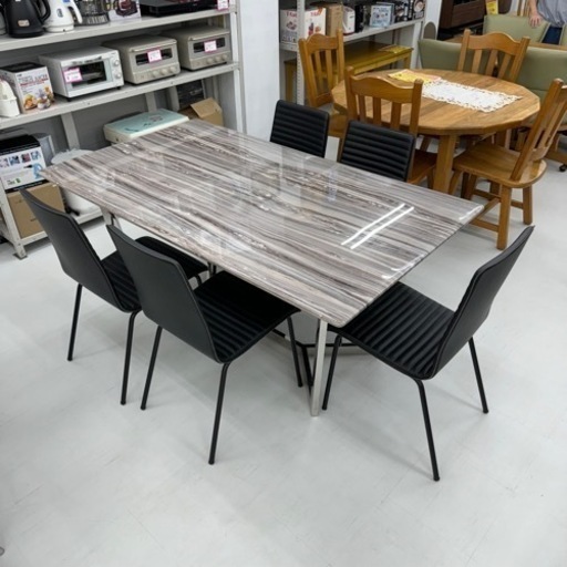 【超美品‼️】総額20万♪ 天然大理石 160cm幅5人掛けダイニングテーブルセット 椅子5脚 グレー♪