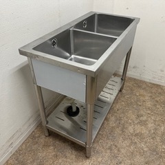 ステンレス　業務用　2層シンク流し台　厨房　飲食店　W９００ｘＤ４５０ｘH８００ｍｍ