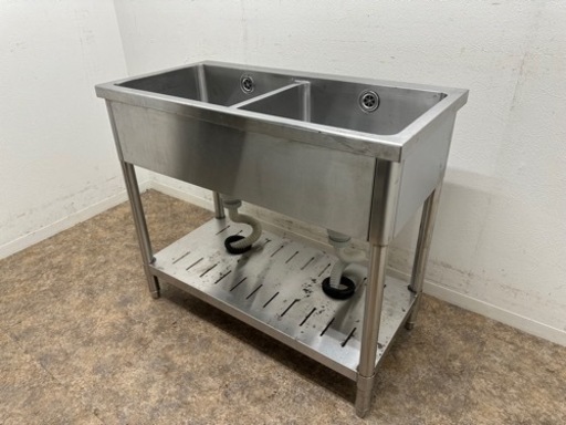 ステンレス　業務用　2層シンク流し台　厨房　飲食店　W９００ｘＤ４５０ｘH８００ｍｍ