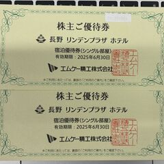 『長野リンデンプラザホテル』無料宿泊券（２枚）が８３００円　　郵送可能