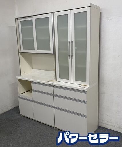 パモウナ/Pamouna キッチンボード 幅90 スリムカップボード 幅60 食器棚 幅150 グロスホワイト 中古家具 店頭引取歓迎 R8479