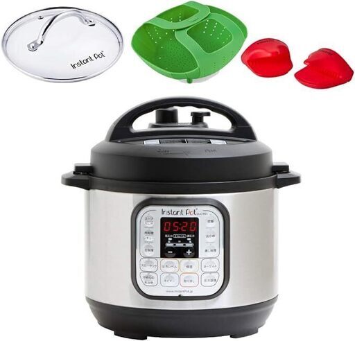 【新品・未使用品】インスタントポット 3.0L 電気圧力鍋 ガラス蓋・ミトン・シリコンスチーマー付 国内正規輸入品