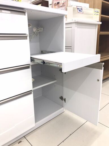 【美月⭐︎】食器棚　キッチンボード　レンジボード　幅120cm ニトリ 幅120cm 鏡面仕様のキッチンボード 引戸タイプ（幅120cm WH