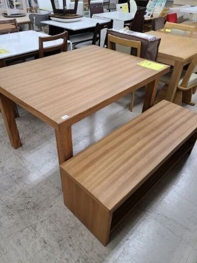 J7072　ダイニングテーブルセット　ベンチ付き　ブラウン　クリーニング済　【リユースのサカイ柏店】