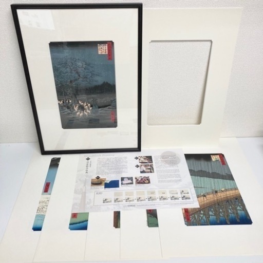 a205601 アダチ版画研究所 名所江戸百景 版画 歌川広重 うたがわ ひろしげ 6枚セット 絵画 額縁 作家 飾り 中古品