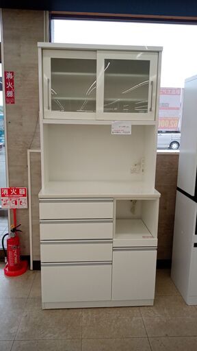 ★ジモティ割あり★  食器棚 白 H200×D50.5×W90 クリーニング済み TJ6620