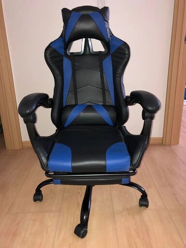 【決まりました】ゲーミングチェア　リクライニングチェア　ハイバックチェア　オットマン　青　美品　中古品