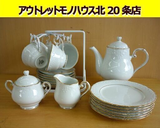 ☆Noritake ティーセット 6客セット カップ\u0026ソーサー ティーポット シュガーポット クリーマー デザートプレート ノリタケ 金彩 洋食器 札幌 北20条店