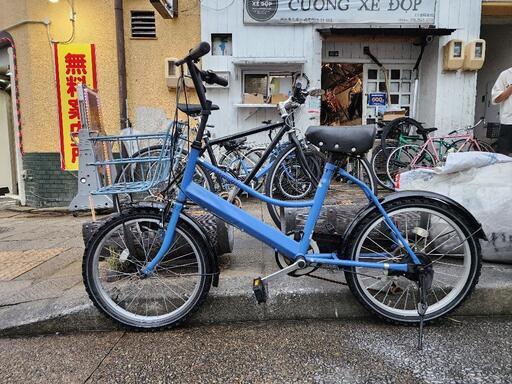 ミニベロ自転車　２０インチ　6変速　カゴ　ライト　付き　青　配達可能