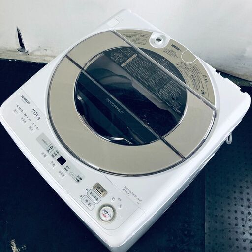 ID:sg218125 シャープ SHARP 洗濯機 一人暮らし 大きめ 中古 2021年製 全自動洗濯機 7.0kg シャンパン ES-SH7C-N  【リユース品：状態C】【送料無料】【設置費用無料】