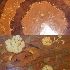 ≪yt1441ジ≫ イタリア製 木象嵌 アンティーク調 カフェテーブル ラウンドテーブル/円形/丸型/ダイニング/クラシック家具 60606-11