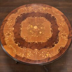 ≪yt1441ジ≫ イタリア製 木象嵌 アンティーク調 カフェテーブル ラウンドテーブル/円形/丸型/ダイニング/クラシック家具 60606-11