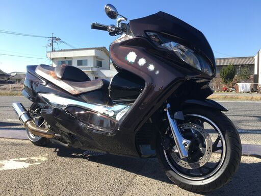 福山 瀬戸町 スズキ スカイウェイブ250S CJ44A 低走行9057km 実働 書類付き フルカスタム エアサス オーディオ マフラー オールペン他多数