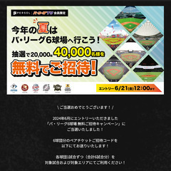 パ・リーグ6球場 6球団分のペアチケットご招待コード