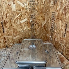  (s6480) 業務用 ステンレスバット 深型 角バット (4枚取サイズ) 蓋付き 3個セット 中古品