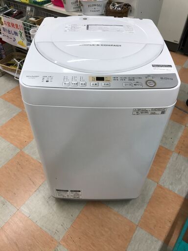 洗濯機 6.0kg シャープ ES-GE6C 2019年製 W(幅)56.5×D(奥行き)53.5×H(高さ)89.8cm ※クリーニング済み